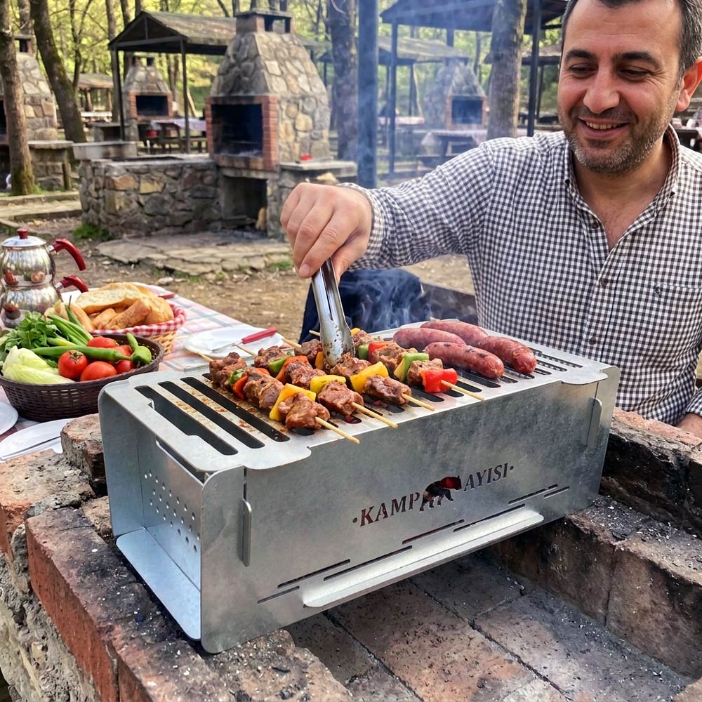 Kamp Ayısı® CampBrick™ Paslanmaz Çelik Izgaralı, 15cm Közlüklü Katlanır Mangal 