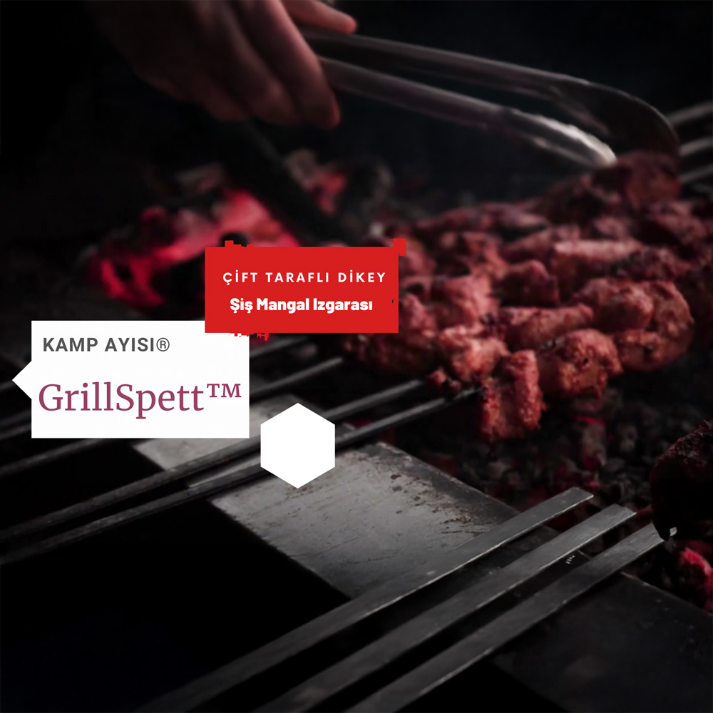 Kamp Ayısı® GrillSpett™ Çift Taraflı Dikey Şiş Mangal Izgarası