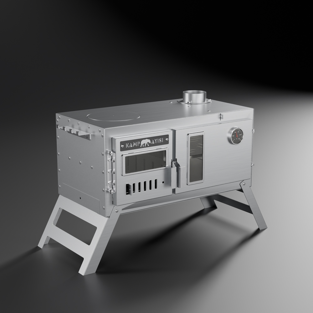 Kamp Ayısı® SmartStove™ Çelik Katlanır Fırınlı Çadır Kamp Sobası Kuzinesi - Gri - ÖN SİPARİŞ